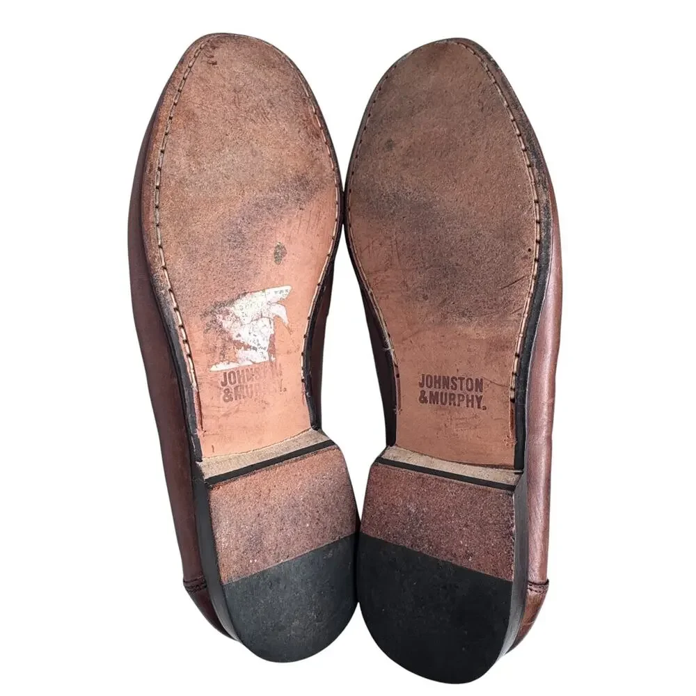 1990s Johnston & Murphy Brown Leather Preppy Woven Tassel Loafers Men’s 10.5M